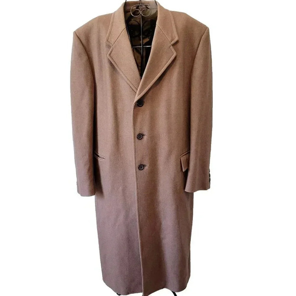 London Square Trench Coat 44 Long Men's Wool Long Brown Vintage - Picture 1 of 6